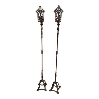 Gothic Spanish Revival Torchieres Attributed to Oscar Bach For Sale