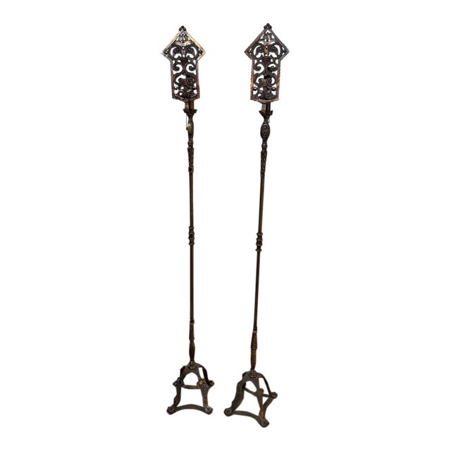 Gothic Spanish Revival Torchieres Attributed to Oscar Bach For Sale