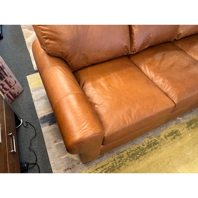 Pottery Barn Turner Roll Arm Leather Sofa, Caramel For Sale - Image 9 of 12