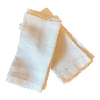 Vintage Linen Hemstitched Dinner Napkins, Set 11 For Sale