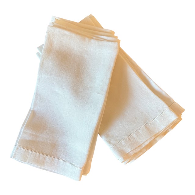 Vintage Linen Hemstitched Dinner Napkins, Set 11 For Sale