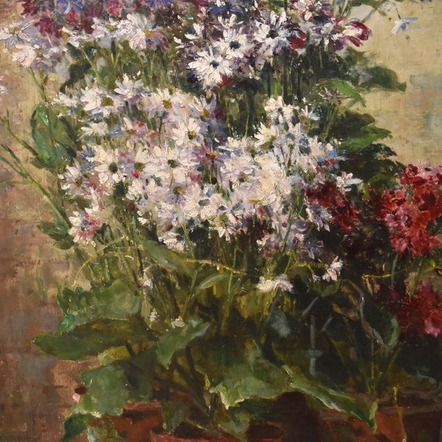 Hubert Bellis, Still Life with Vase of Cornflowers and Daisies, 19th Century, Oil on Canvas For Sale - Image 4 of 11
