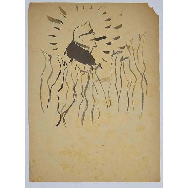 Among Women is an original Watercolour realized by Mino Maccari in mid-20th century. Good condition on a colored cream...