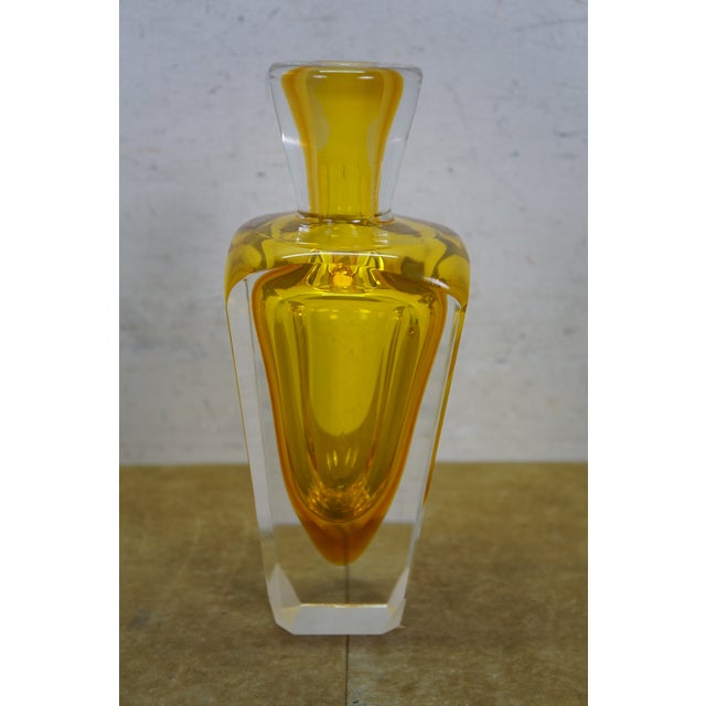 Glass Mid 20th Century Mid Century Modern Italian Murano Yellow Sommerso Glass Decanter Bottle Stopper For Sale - Image 7 of 18