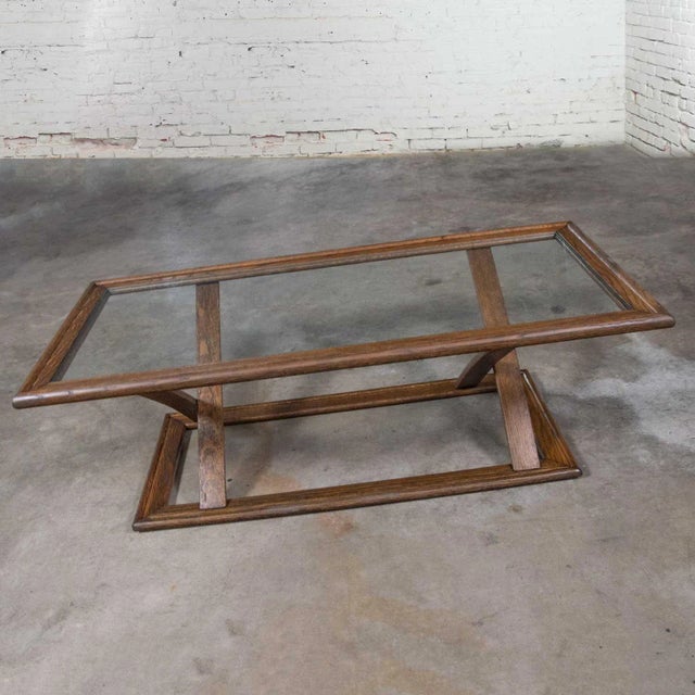 Handsome original StavOak coffee table with glass top insert designed by Jobie G. Redmond and made from Jack Daniels’...