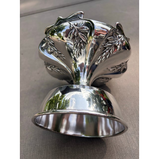 Antique Queen City Silver Co. Silverplate Compote Pedestal Bowl | Laurel Motif | American Classical Centerpiece For Sale - Image 10 of 12