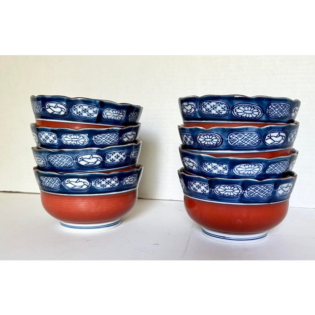 Mid 20th Century Vintage Japanese Imari Bowls With Markings Set of 8