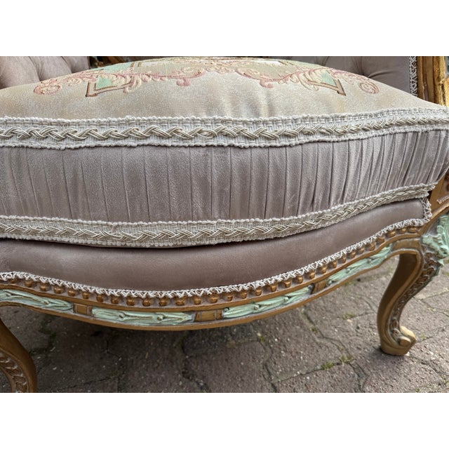 1940 French Louis XVI Pastel Beech Sofa Set - 3 Pc For Sale - Image 17 of 18