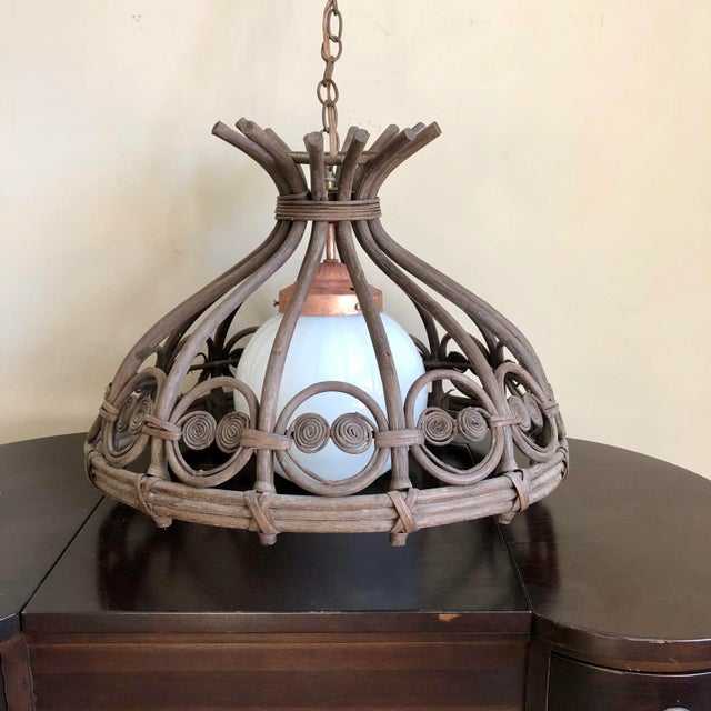 Curly Wicker Rattan Hanging Pendant Light For Sale - Image 10 of 10