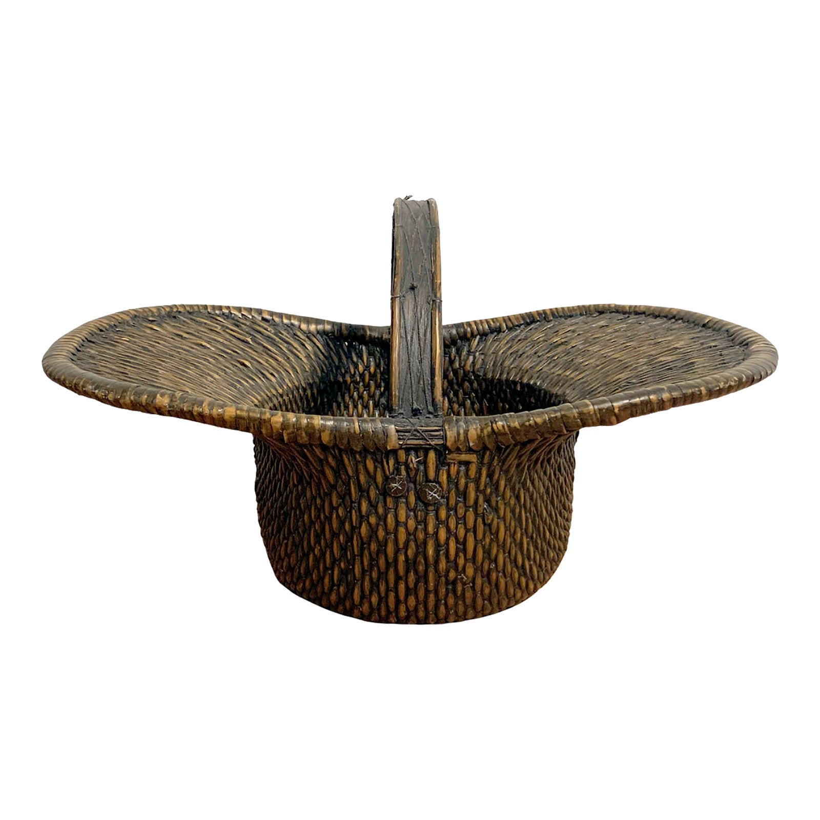 Vintage Primitive Handwoven Split Reed Gathering Basket With Handle ...