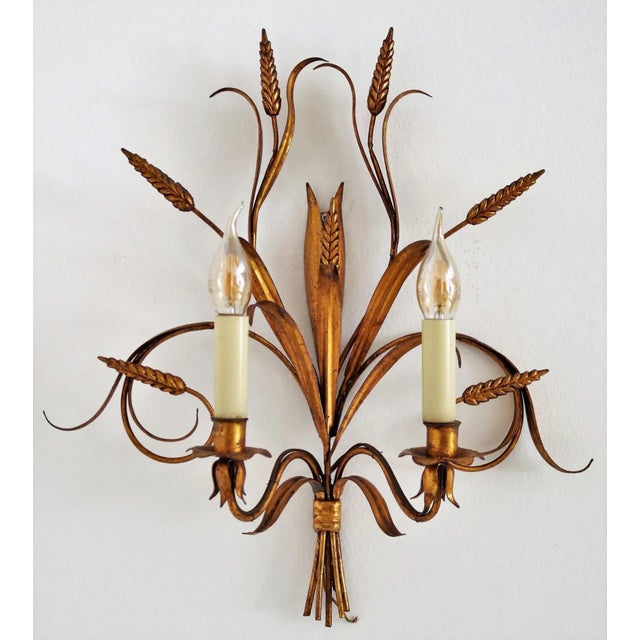 Italian Gilt Tole Wall Sconces with Wheat Sheaf, 1950s, Set of 5 For Sale - Image 18 of 18