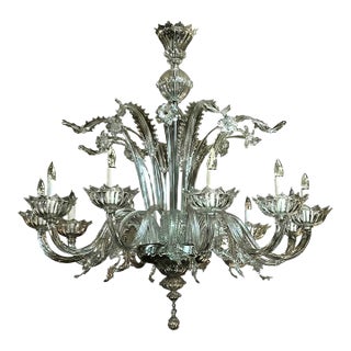 Impressively Large Murano Blown Clear Glass Chandelier With Floral and Foliate Tendrils For Sale