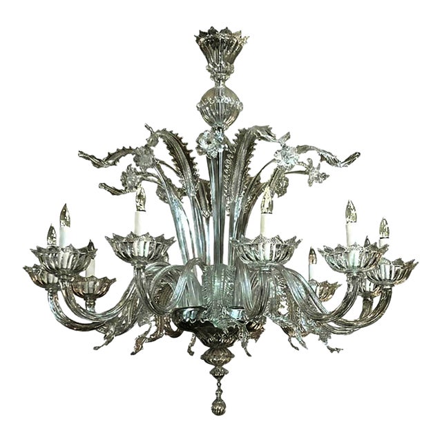 Impressively Large Murano Blown Clear Glass Chandelier With Floral and Foliate Tendrils For Sale