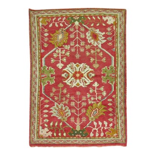 Early 20th Century Antique Zabihi Collection Bright Red Turkish Oushak Carpet - 3'3" x 5' For Sale