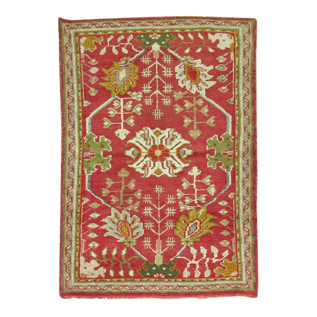 Early 20th Century Antique Zabihi Collection Bright Red Turkish Oushak Carpet - 3'3" x 5' For Sale