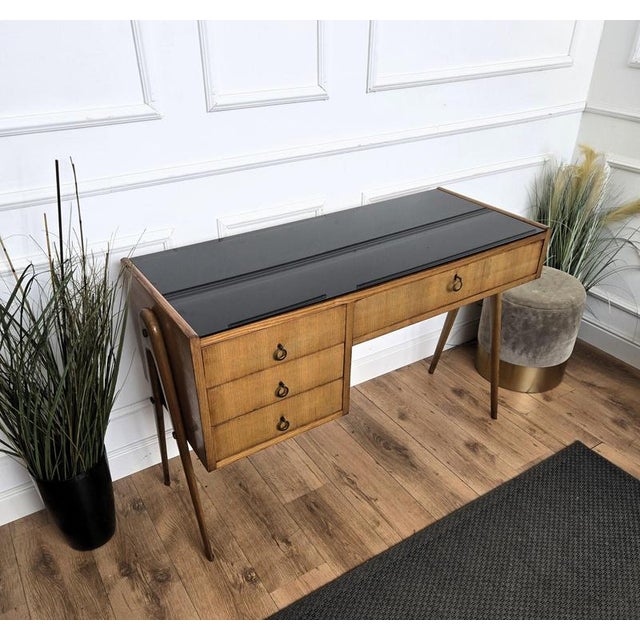 Black Italian Art Deco Walnut Burl and Glass Desk, 1940s For Sale - Image 8 of 10