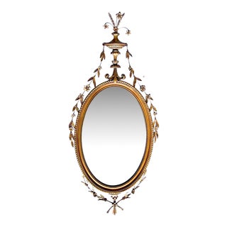 1940's Friedman Brothers Large Oval Adams Style Gilt-Wood Wall Mirror For Sale