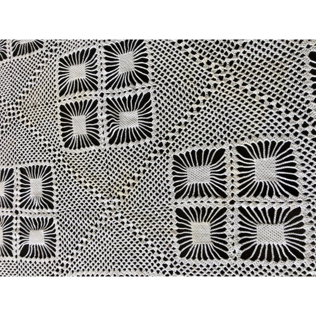 Vintage Handmade White Cotton Crochet Tablecloth For Sale - Image 4 of 6