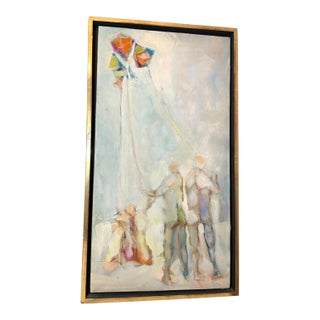 Antique Original Spitz Abstract Pop Figures Flying Kites Oil Painting on Canvas For Sale