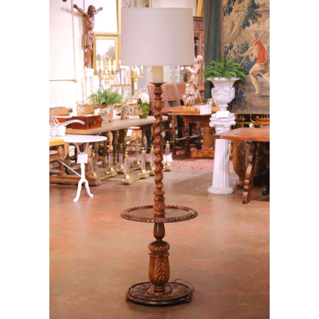 Early 20th Century Early 20th C French Louis XIII Walnut Barley Twist Floor Lamp With Table For Sale - Image 5 of 10