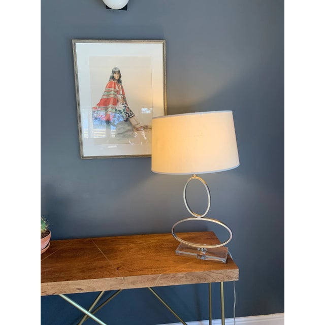 1990s Manfried Table Lamp Round Oval Modern Brushed Nickel For Sale - Image 4 of 7