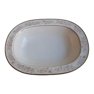 1980s Noritake Willowbrook Bone China Blue Pink Floral on Cream Serving Bowl