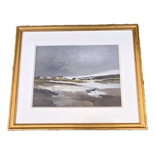 Louis Lemonnier, Boats at Low Tide, 1960s, Oil on Canvas, Framed For Sale