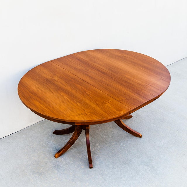Restored Mid Century Modern Round Walnut Pedestal Base Dining Table For Sale - Image 13 of 14