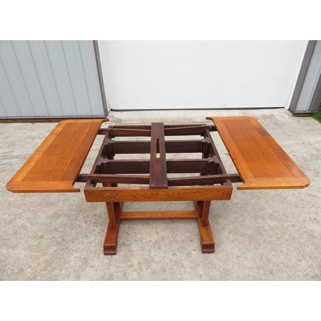 Antique Arts & Crafts Nautical Oak Draw Leaf Dining Table W/ Ship Carvings For Sale - Image 10 of 18