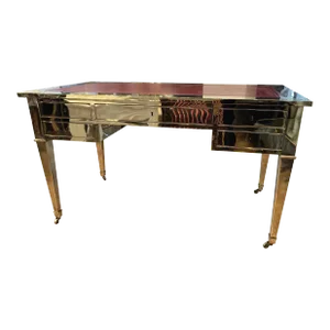1970s Italian Brass & Leather Top Desk