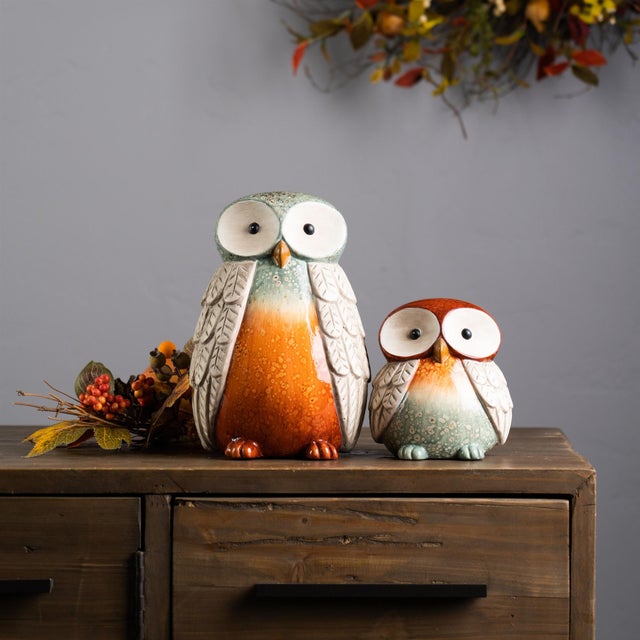 2020s Terra Cotta Owl Figurine with Glazed Accents (Set of 2) For Sale - Image 5 of 6