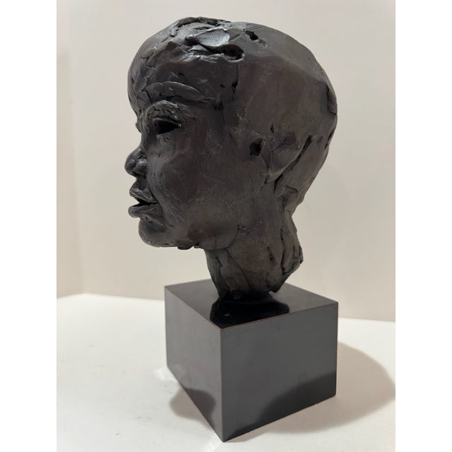 Figurative 1960s Larry Mohr Bronze Bust on Marble Plinth Sculpture Signed From Artist Estate For Sale - Image 3 of 9