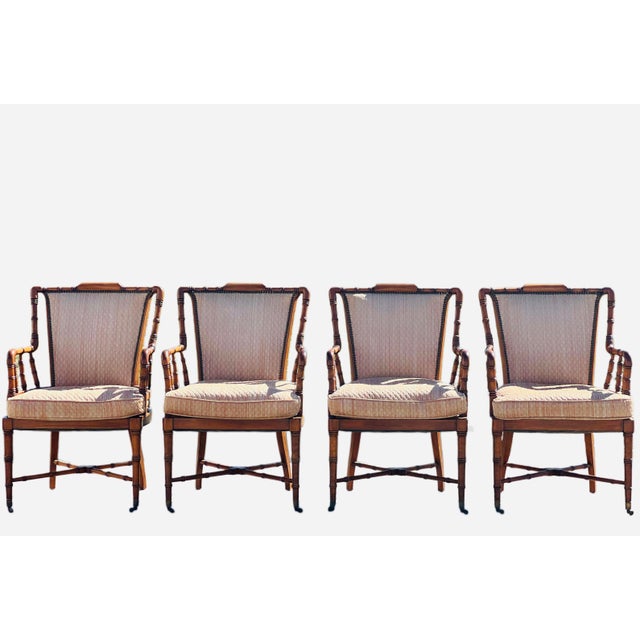 Kittinger Style Faux Bamboo Chairs and Petite Game Table For Sale - Image 15 of 18