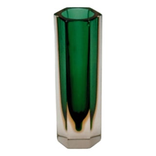 Emerald Green and Amber Sommerso Murano Glass Vase by Alessandro Mandruzzato, 1960s For Sale
