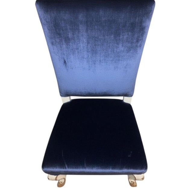 Wood Set of Eight Italian Early 20th C. Gilded and Painted Chairs With Blue Velvet For Sale - Image 7 of 10