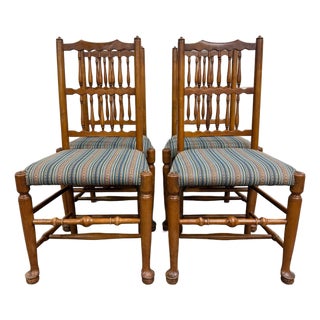 Vintage Colonial Style Spindle Back Upholstered Dining Chairs - Set of 4 For Sale
