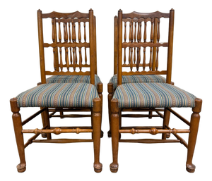 Vintage Colonial Style Spindle Back Upholstered Dining Chairs - Set of 4