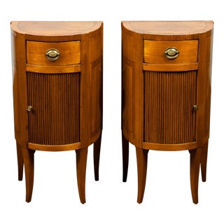 Pair of Italian 1800s Walnut Demilune Bedside Tables with Tambour Doors For Sale