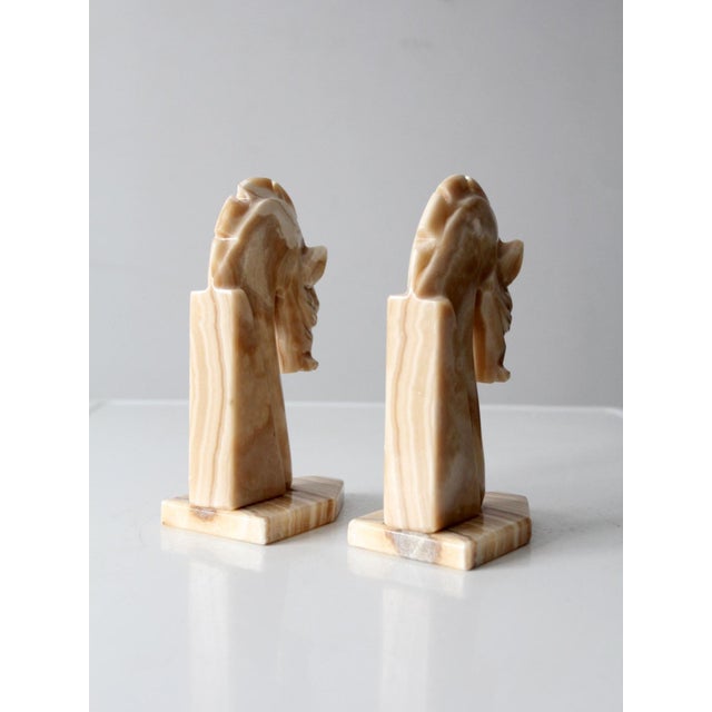 Cream Vintage Art Deco Onyx Horse Head Bookends For Sale - Image 8 of 11