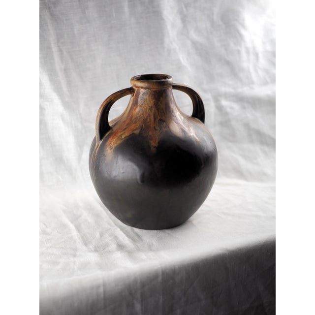 1930s French Gilbert Méténier Art Deco Mat Black and Lava Vase For Sale - Image 4 of 10