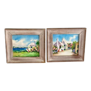 Small Vintage Watercolors of Bermuda Signed F Richardson - a Pair, Framed