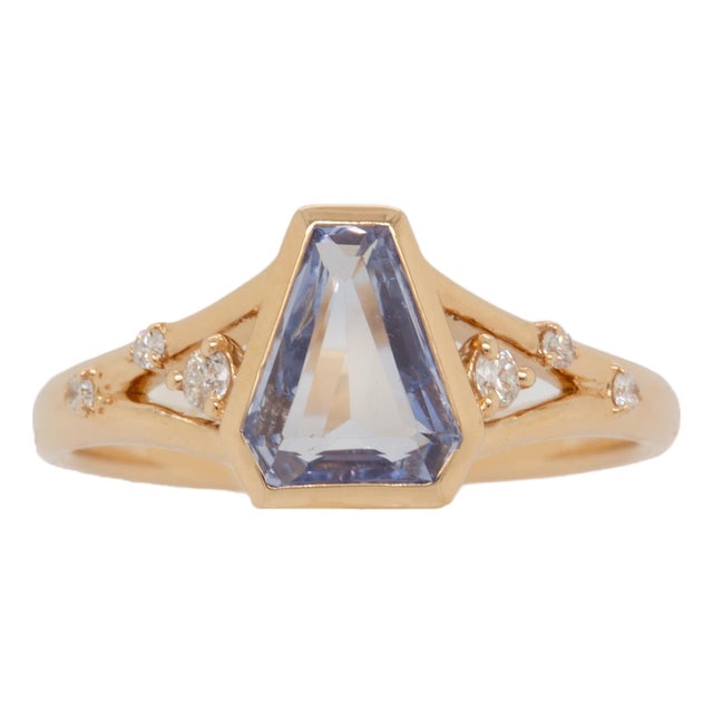 1.35cts Blue Sapphire Ring With Natural Diamond Accents: Solid 14k Gold, 8x6.5mm For Sale