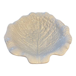 Vintage White Cabbage Leaf Majolica Serving Bowl Portugal For Sale