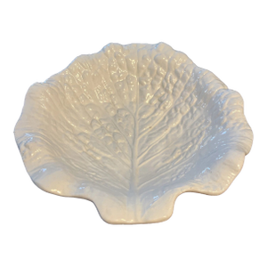 Vintage White Cabbage Leaf Majolica Serving Bowl Portugal