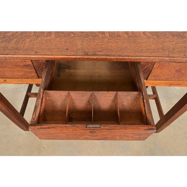 Wood Limbert Style Antique Mission Oak Arts & Crafts Slant Front Architect's Desk, Circa 1910 For Sale - Image 7 of 13