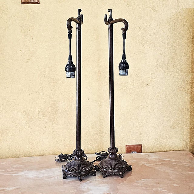Vintage Bridge Arm Table Lamps With Beaded Shades - Pair For Sale - Image 11 of 18