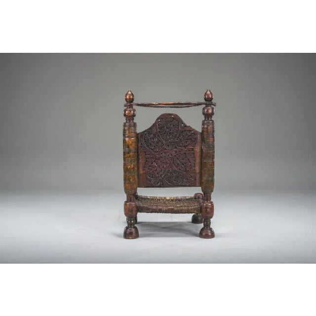 Brown Early 20th Century Handmade Low Cedar Chair, Nuristan, 1890s For Sale - Image 8 of 14