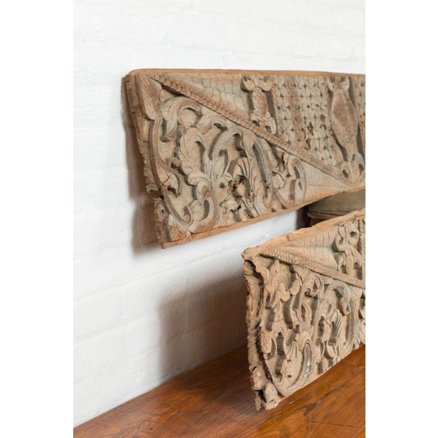 Mid 19th Century Indonesian Carved Wood with Traces of Blue Paint Overdoor Panels - A Pair For Sale In New York - Image 6 of 6