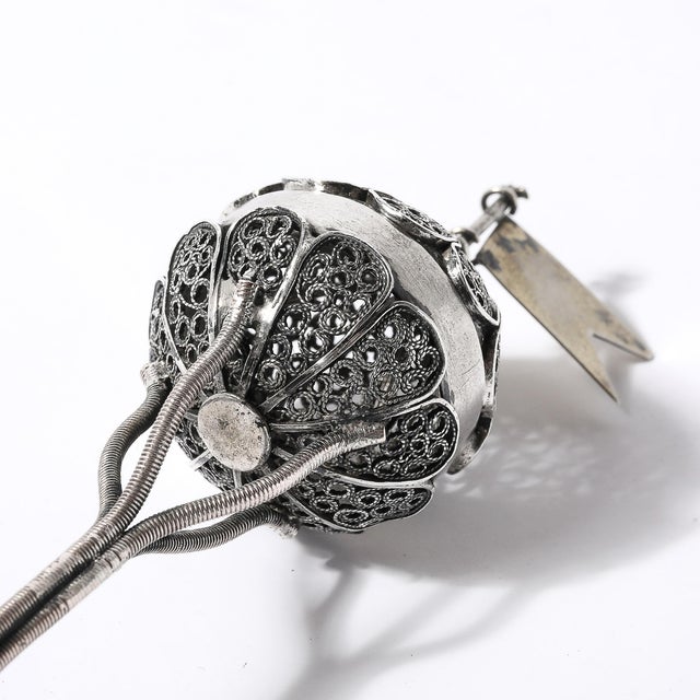 Antique Silver Judaica Spice Container With Vermeil Flag For Sale - Image 14 of 14