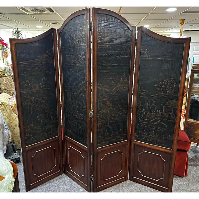 Black Vintage Ethan Allen Chinoiserie Folding Screen For Sale - Image 8 of 9